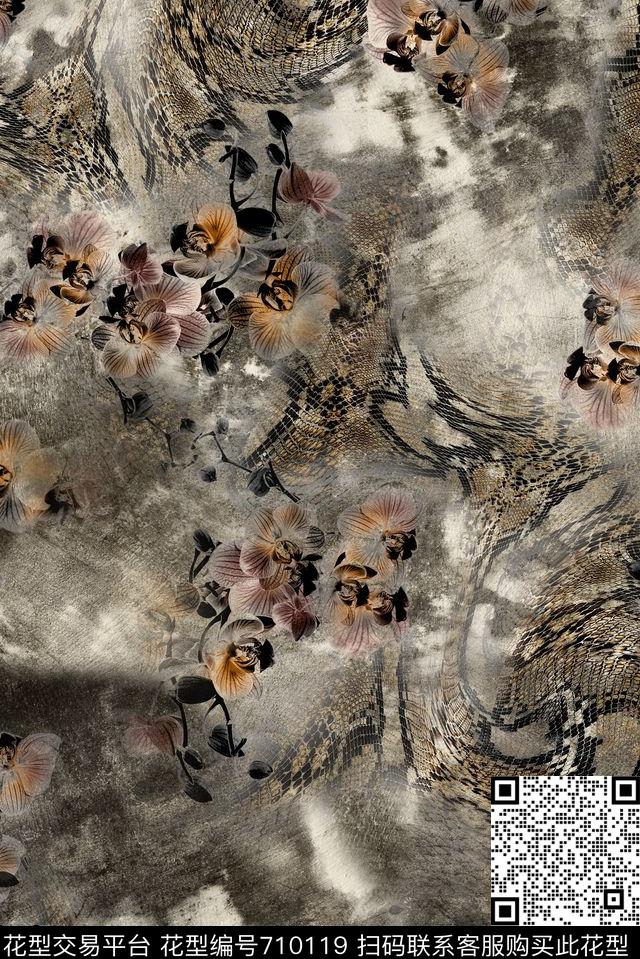 手绘肌理豹纹数码印花华亿平台下载（图片编号: 710119） - 瓦栏（Walan）