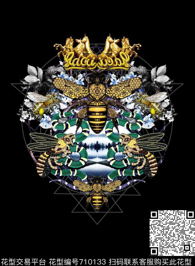 欧美潮牌男装蜜蜂花数码印花华亿平台下载（图片编号: 710133） - 瓦栏（Walan）