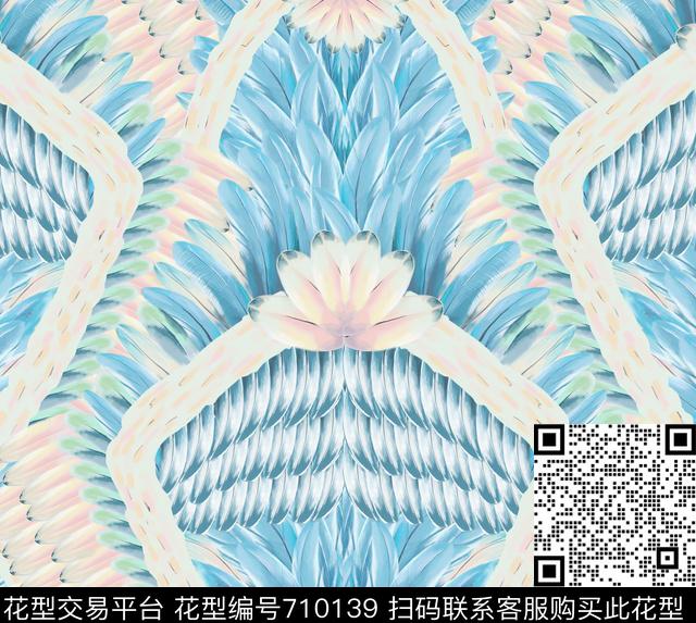 手绘时尚印花羽毛动物纹数码印花华亿平台下载（图片编号: 710139） - 瓦栏（Walan）