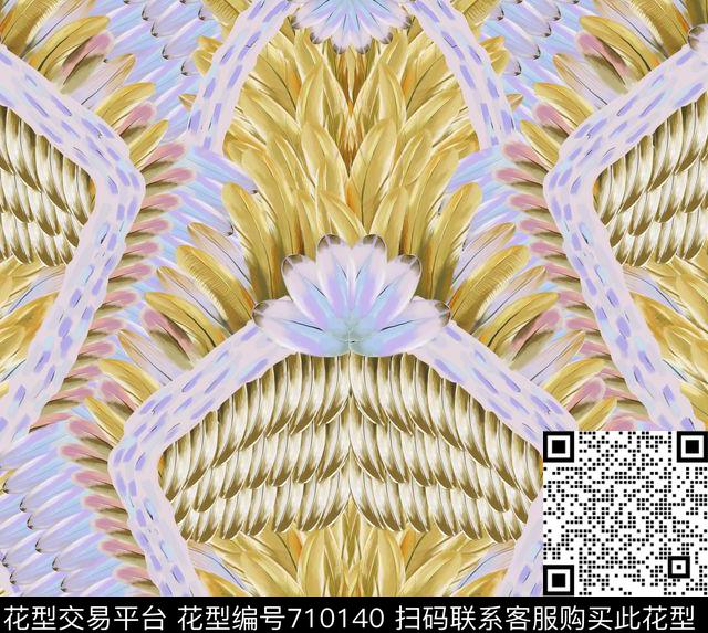 手绘时尚印花羽毛动物纹数码印花华亿平台下载（图片编号: 710140） - 瓦栏（Walan）