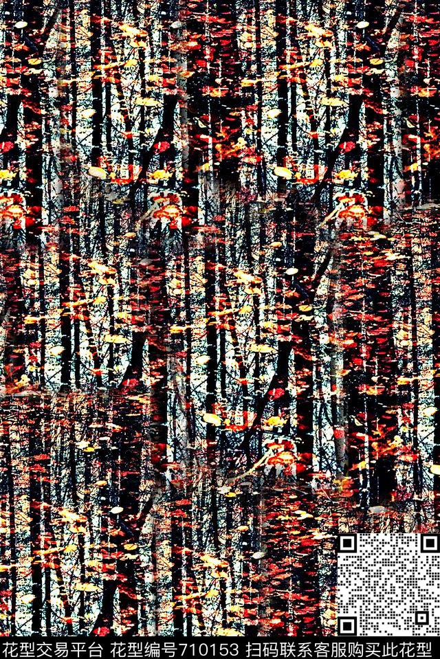 抽象手绘几何树木印花时尚大牌女装复古夹克外套印花欧美大牌印花数码印花华亿平台下载（图片编号: 710153） - 瓦栏（Walan）