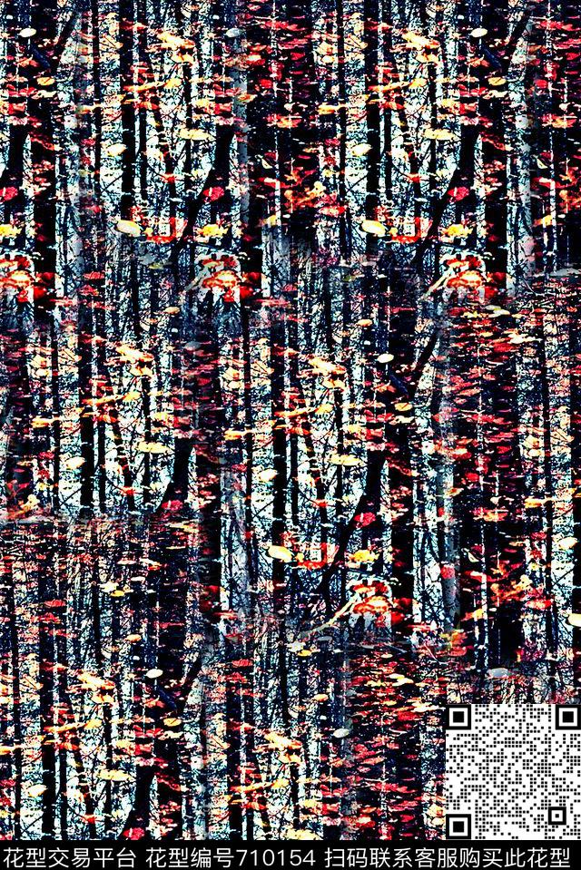 抽象手绘几何树木印花时尚大牌女装复古夹克外套印花欧美大牌印花数码印花华亿平台下载（图片编号: 710154） - 瓦栏（Walan）