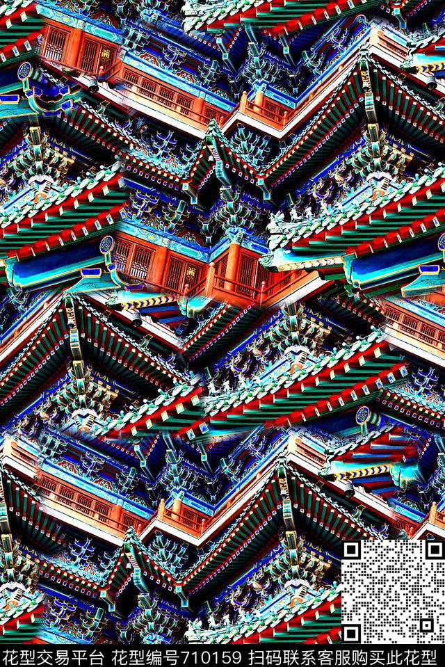 抽象手绘油画中国风建筑印花时尚大牌女装夹克外套复古潮流印花彩绘印花数码印花华亿平台下载（图片编号: 710159） - 瓦栏（Walan）