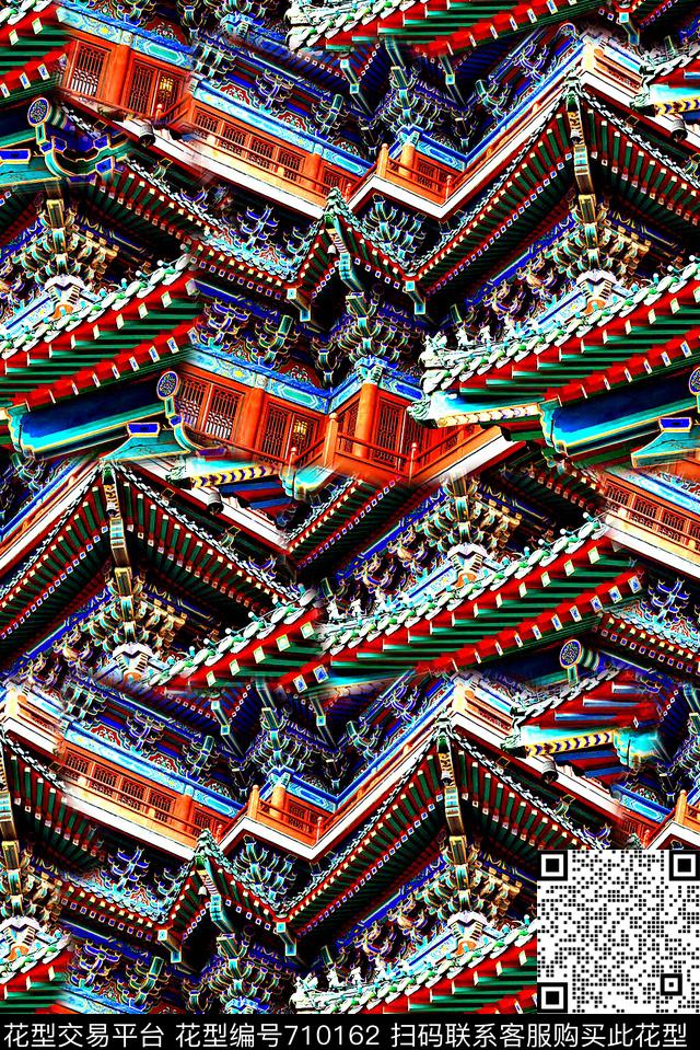 抽象手绘油画中国风建筑印花时尚大牌女装夹克外套复古潮流印花彩绘印花数码印花华亿平台下载（图片编号: 710162） - 瓦栏（Walan）