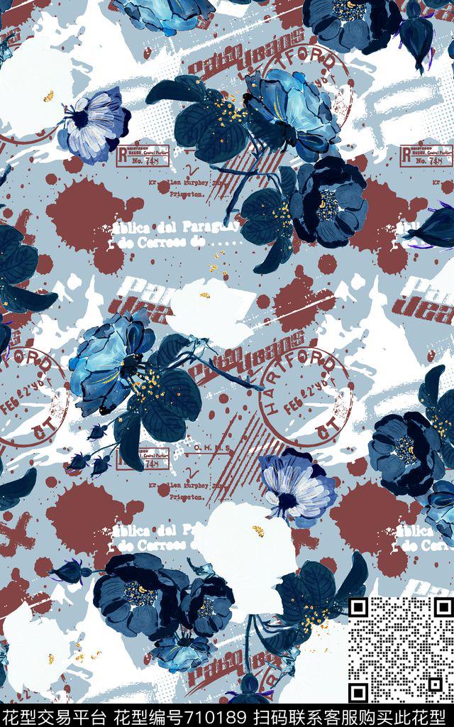 花朵花卉抽象色块数码印花华亿平台下载（图片编号: 710189） - 瓦栏（Walan）