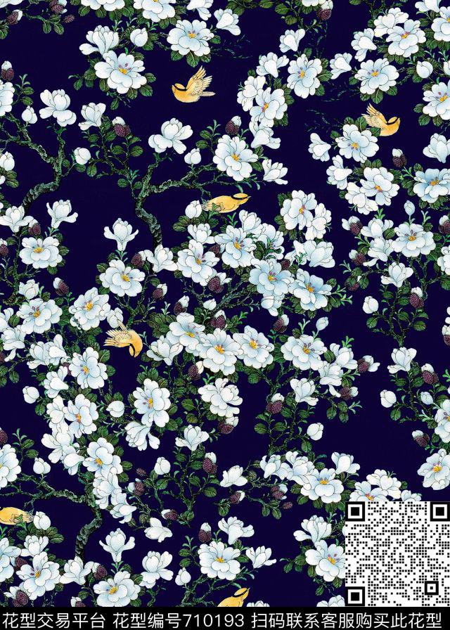 小碎花花卉国画数码印花华亿平台下载（图片编号: 710193） - 瓦栏（Walan）