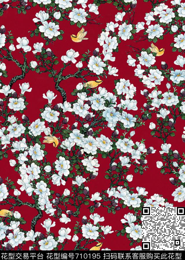 小碎花花卉国画数码印花华亿平台下载（图片编号: 710195） - 瓦栏（Walan）