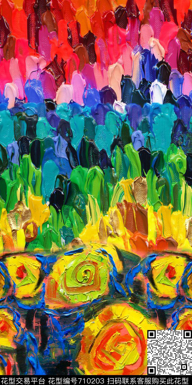 抽象油画花卉数码印花华亿平台下载（图片编号: 710203） - 瓦栏（Walan）