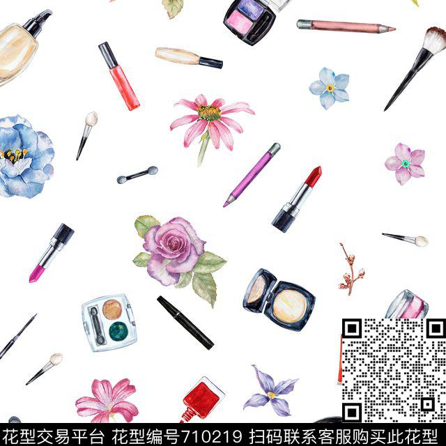 手绘花卉手绘化妆品口红数码印花华亿平台下载（图片编号: 710219） - 瓦栏（Walan）