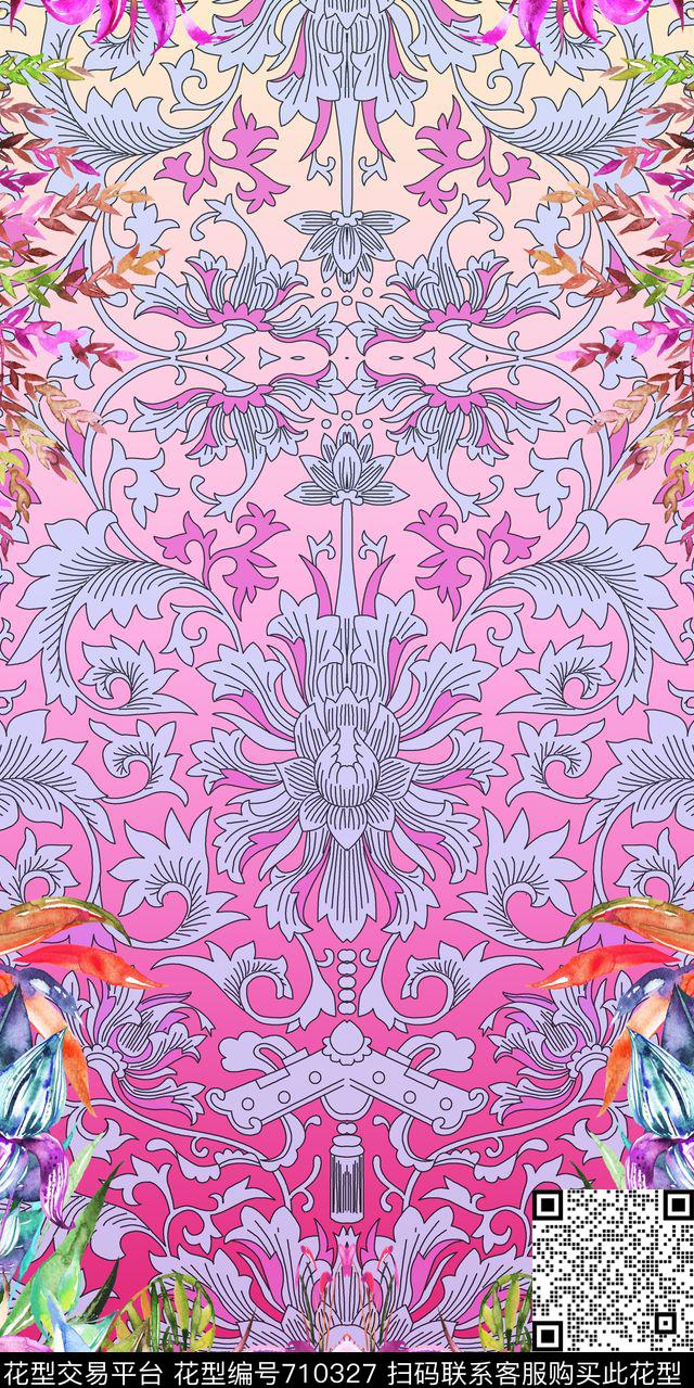 清雅水彩欧美数码印花华亿平台下载（图片编号: 710327） - 瓦栏（Walan）