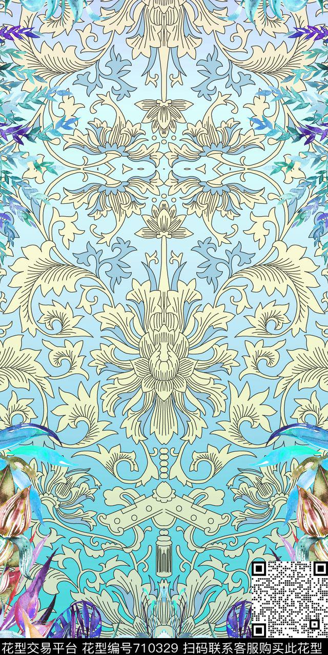 清雅水彩欧美数码印花华亿平台下载（图片编号: 710329） - 瓦栏（Walan）