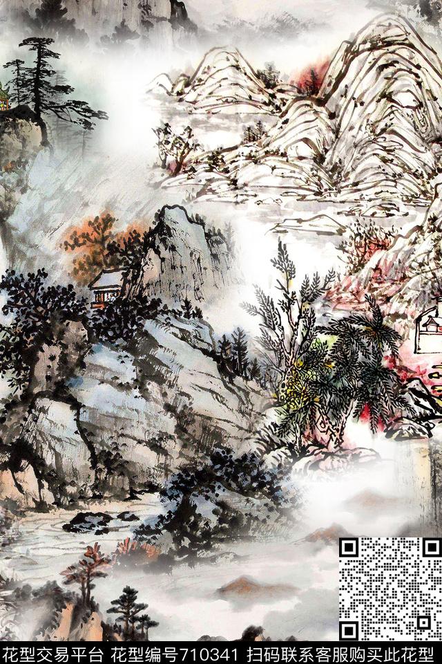 风景山水树林数码印花华亿平台下载（图片编号: 710341） - 瓦栏（Walan）