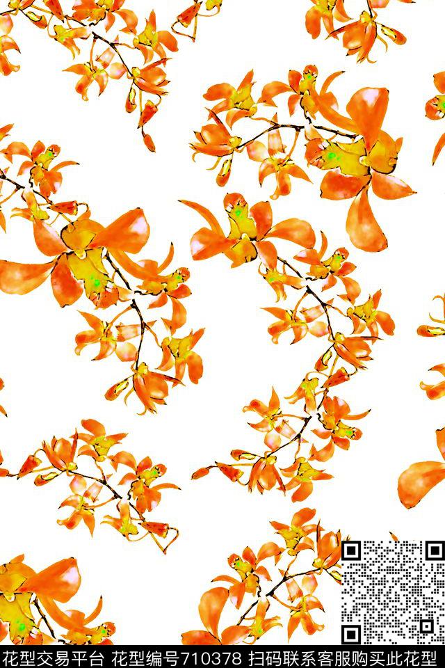 抽象手绘满版花卉最新高清数码水彩花卉时尚潮流大牌欧美风女装花卉数码印花华亿平台下载（图片编号: 710378） - 瓦栏（Walan）
