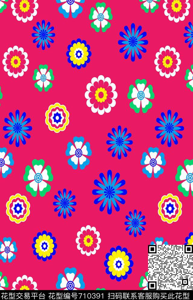 小花满版乱花花朵传统印花华亿平台下载（图片编号: 710391） - 瓦栏（Walan）