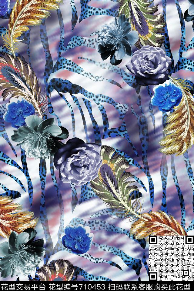 几何花卉热带叶数码印花华亿平台下载（图片编号: 710453） - 瓦栏（Walan）