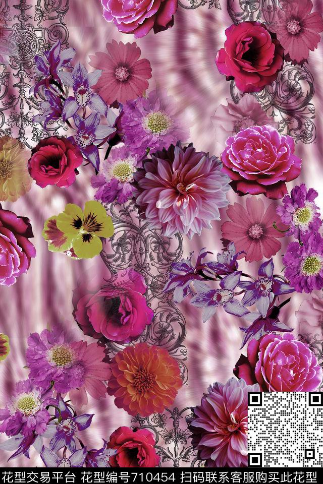 大花花朵花卉数码印花华亿平台下载（图片编号: 710454） - 瓦栏（Walan）