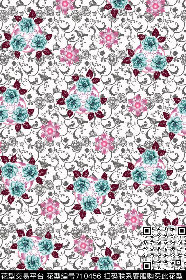 大花花朵花卉数码印花华亿平台下载（图片编号: 710456） - 瓦栏（Walan）