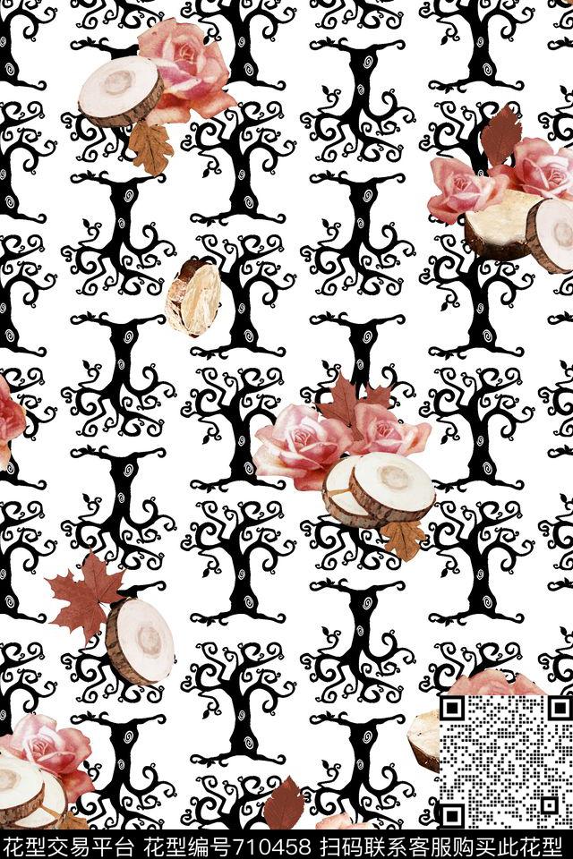 花朵花卉树干数码印花华亿平台下载（图片编号: 710458） - 瓦栏（Walan）