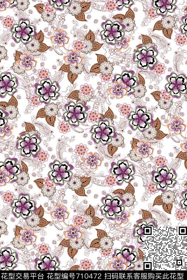 圆圈几何花卉数码印花华亿平台下载（图片编号: 710472） - 瓦栏（Walan）