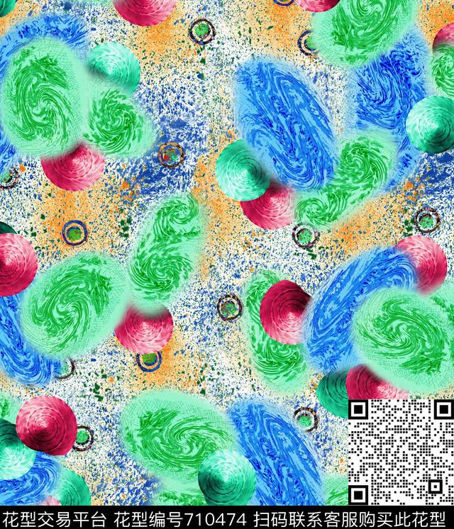 色块波点圆点数码印花华亿平台下载（图片编号: 710474） - 瓦栏（Walan）