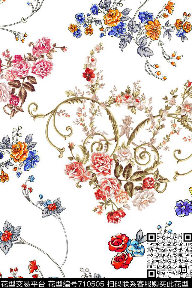 乱花花朵花卉数码印花华亿平台下载（图片编号: 710505） - 瓦栏（Walan）