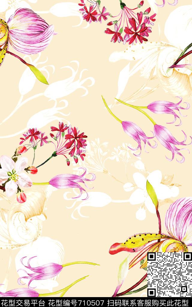 康乃馨花朵花卉数码印花华亿平台下载（图片编号: 710507） - 瓦栏（Walan）