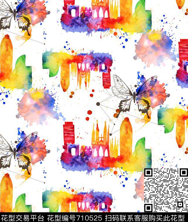 蝴蝶水彩肌理数码印花华亿平台下载（图片编号: 710525） - 瓦栏（Walan）