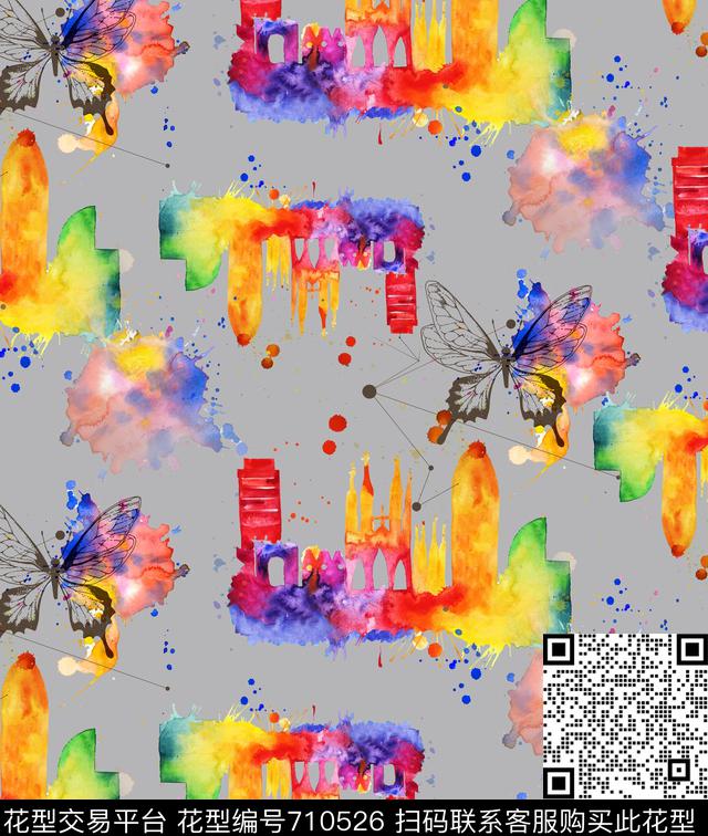 蝴蝶水彩肌理数码印花华亿平台下载（图片编号: 710526） - 瓦栏（Walan）