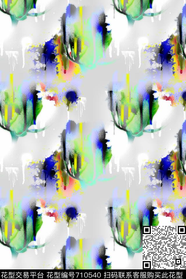 仙人掌手绘抽象水彩水墨数码印花华亿平台下载（图片编号: 710540） - 瓦栏（Walan）