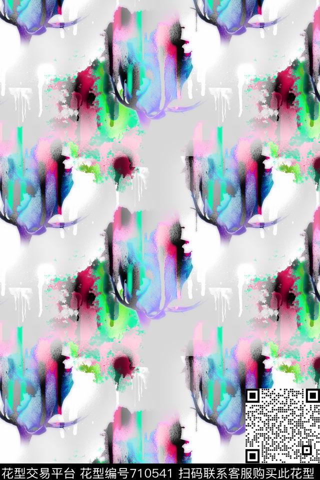 仙人掌手绘抽象水彩水墨数码印花华亿平台下载（图片编号: 710541） - 瓦栏（Walan）