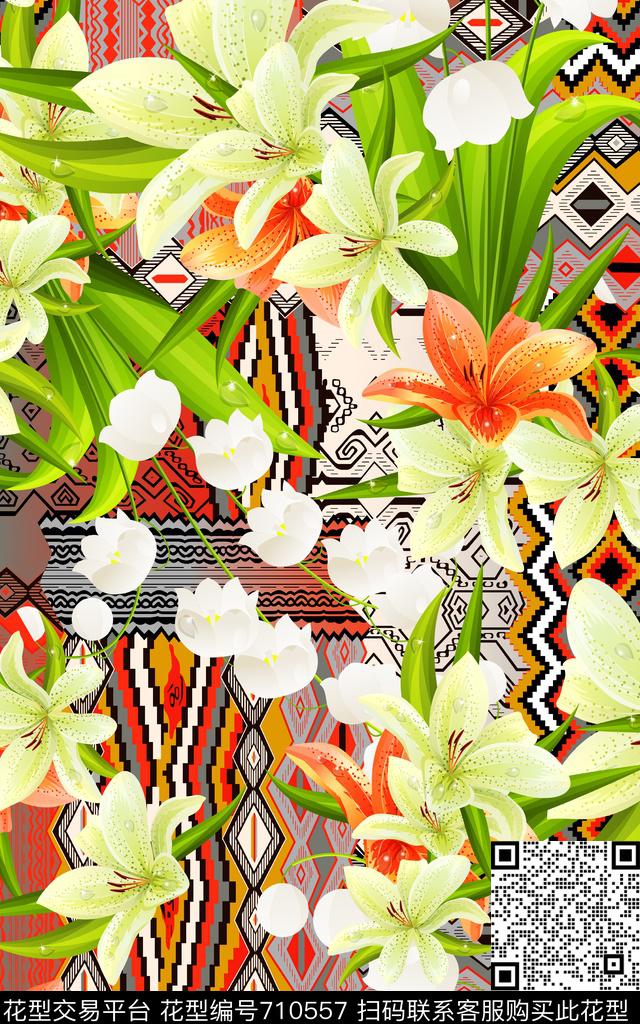 百合花朵花卉数码印花华亿平台下载（图片编号: 710557） - 瓦栏（Walan）