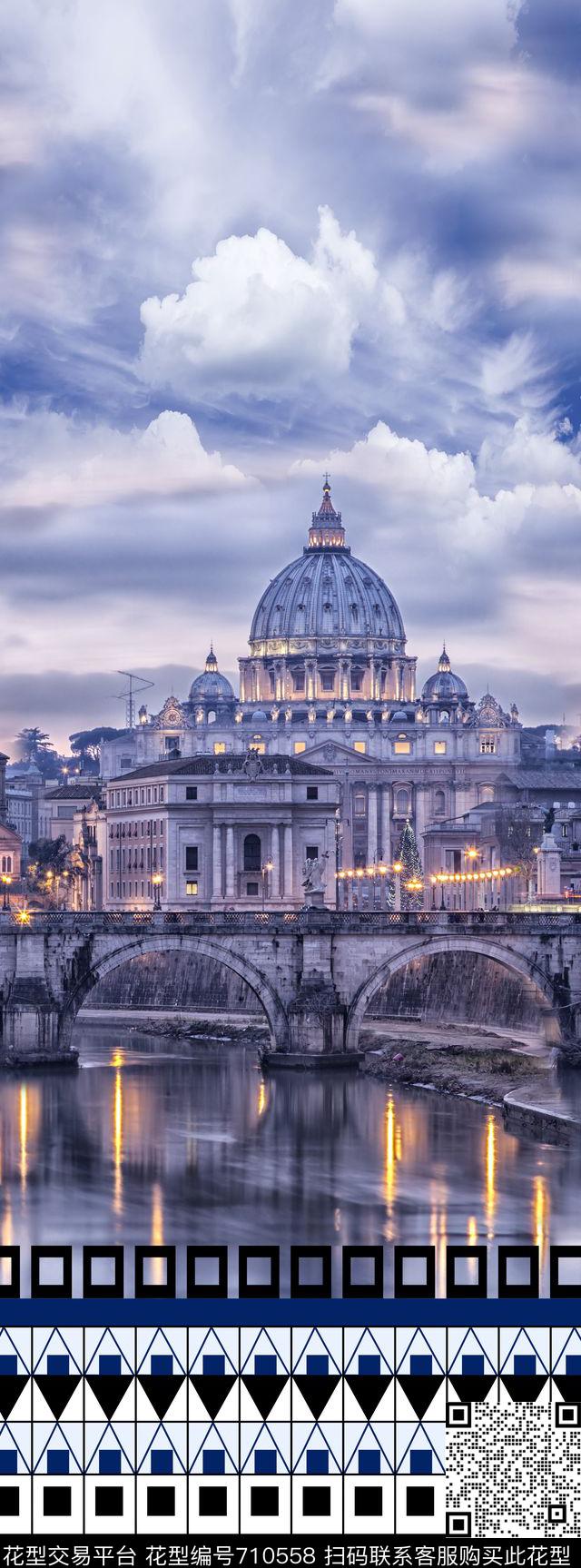 建筑风景河流数码印花华亿平台下载（图片编号: 710558） - 瓦栏（Walan）