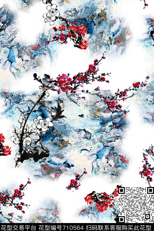 国画风景手绘数码印花华亿平台下载（图片编号: 710564） - 瓦栏（Walan）