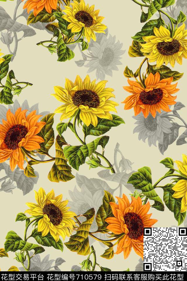 花卉大花乱花数码印花华亿平台下载（图片编号: 710579） - 瓦栏（Walan）