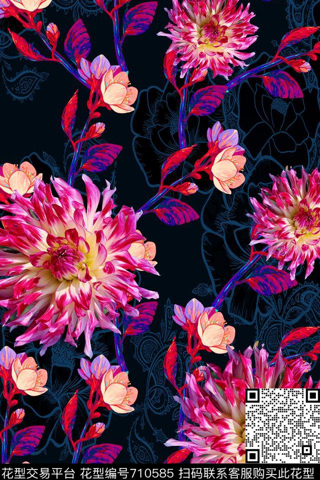MAX-女装花卉几何线条花卉手绘树叶数码印花华亿平台下载（图片编号: 710585） - 瓦栏（Walan）