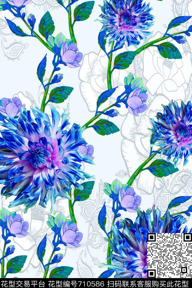MAX-女装花卉几何线条花卉手绘树叶数码印花华亿平台下载（图片编号: 710586） - 瓦栏（Walan）