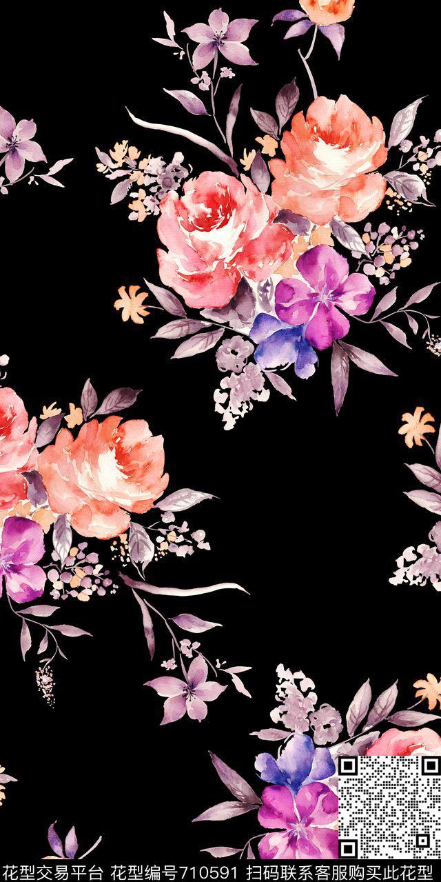 大花花朵花卉数码印花华亿平台下载（图片编号: 710591） - 瓦栏（Walan）