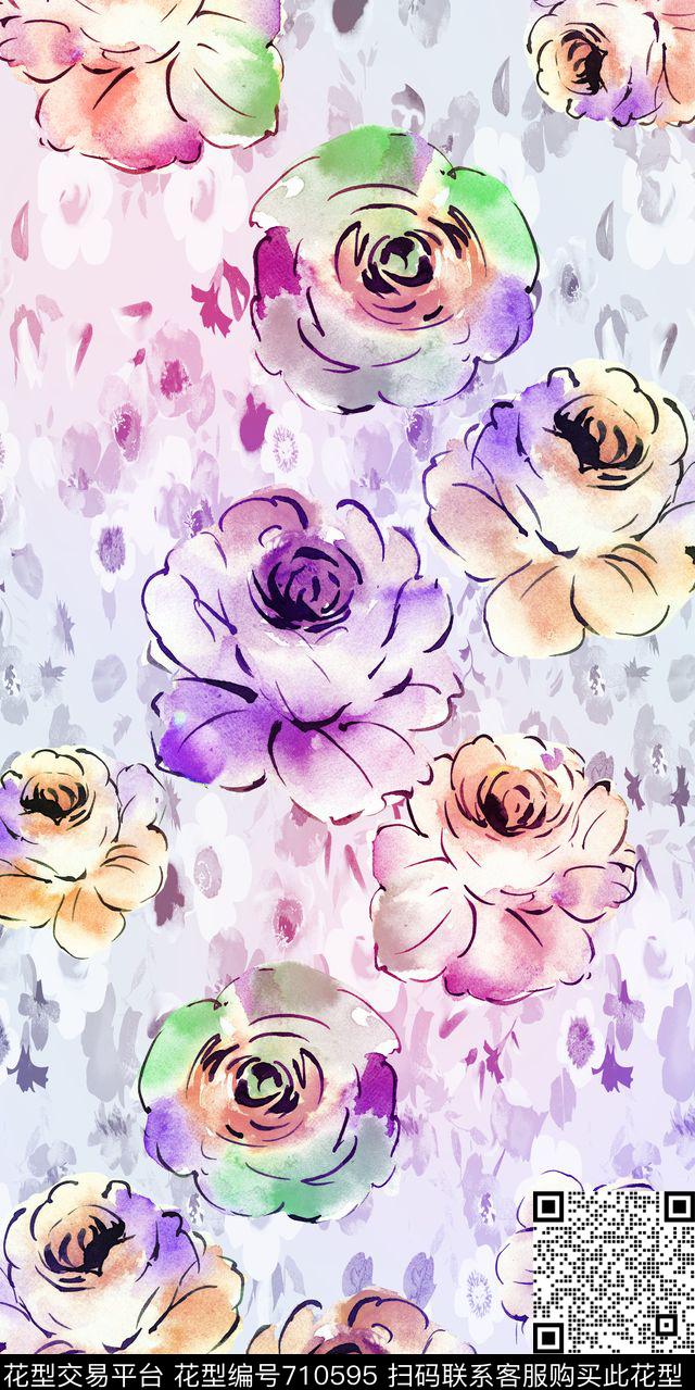 玫瑰花朵大花数码印花华亿平台下载（图片编号: 710595） - 瓦栏（Walan）