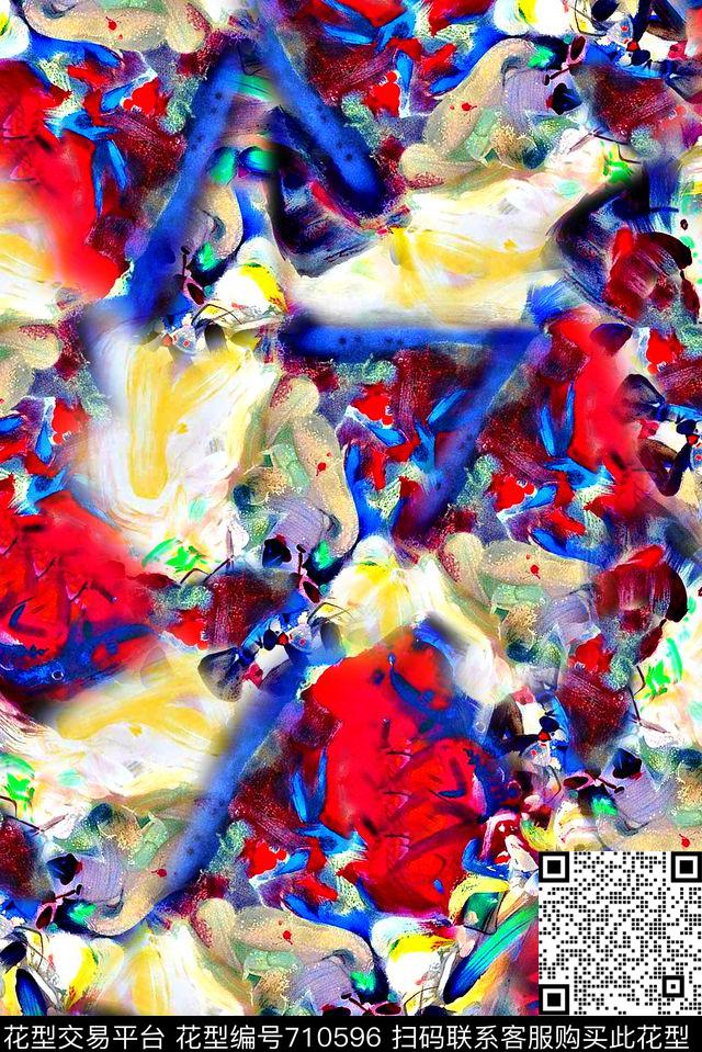 抽象手绘大头笔水彩画油画数码印花时尚潮流女装裙子肌理纹理印花彩绘彩色艳丽泳装印花数码印花华亿平台下载（图片编号: 710596） - 瓦栏（Walan）