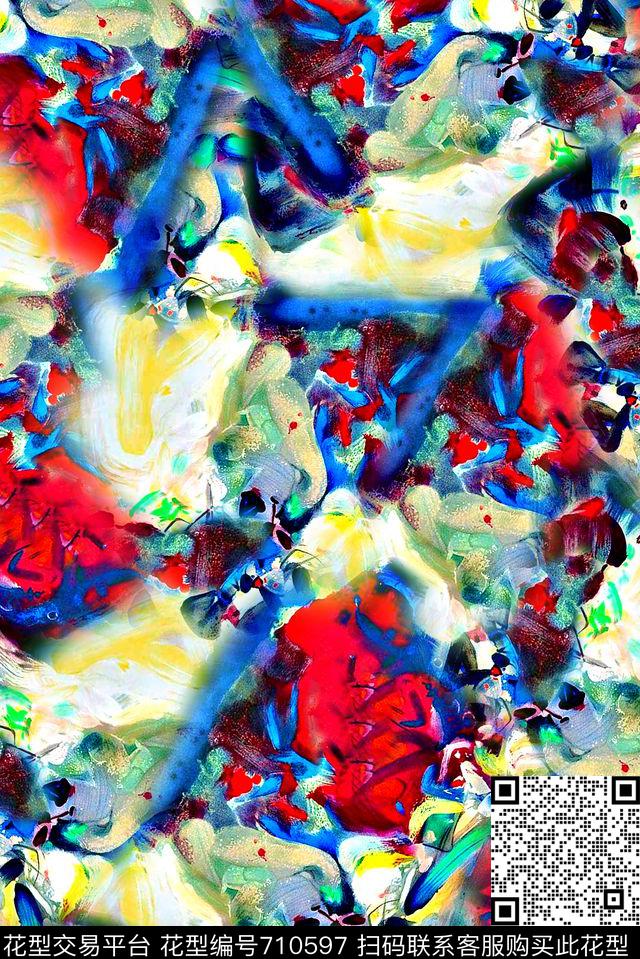 抽象手绘大头笔水彩画油画数码印花时尚潮流女装裙子肌理纹理印花彩绘彩色艳丽泳装印花数码印花华亿平台下载（图片编号: 710597） - 瓦栏（Walan）