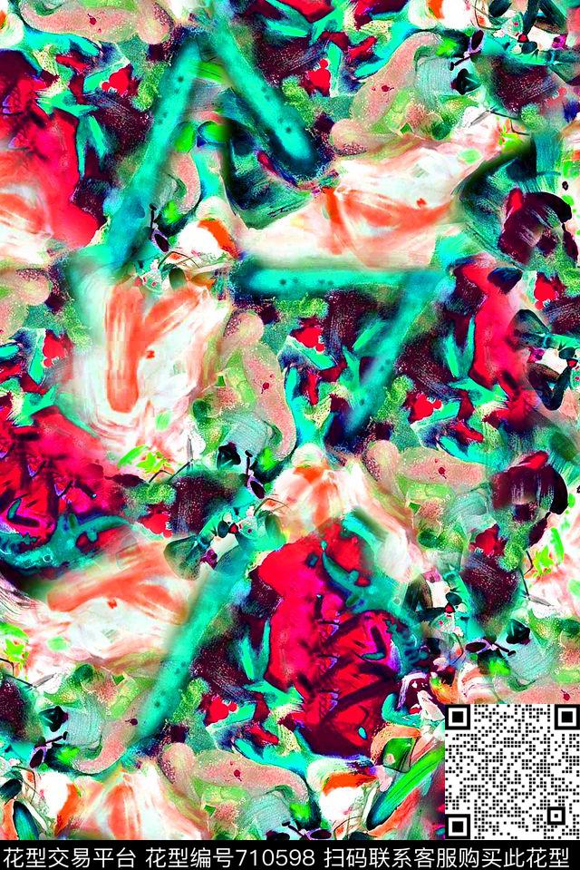 抽象手绘大头笔水彩画油画数码印花时尚潮流女装裙子肌理纹理印花彩绘彩色艳丽泳装印花数码印花华亿平台下载（图片编号: 710598） - 瓦栏（Walan）