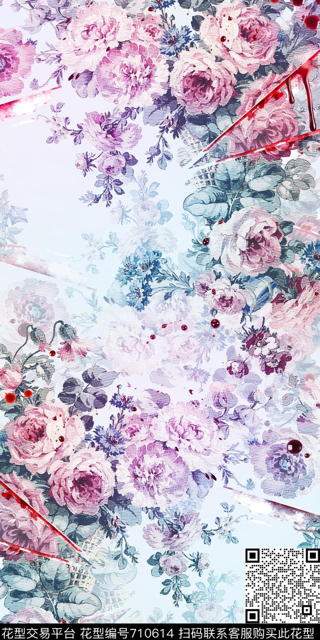 乱花小碎花玫瑰数码印花华亿平台下载（图片编号: 710614） - 瓦栏（Walan）