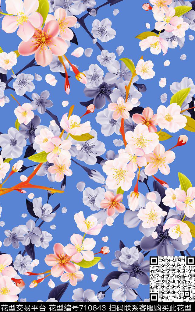 花朵桃花花卉数码印花华亿平台下载（图片编号: 710643） - 瓦栏（Walan）