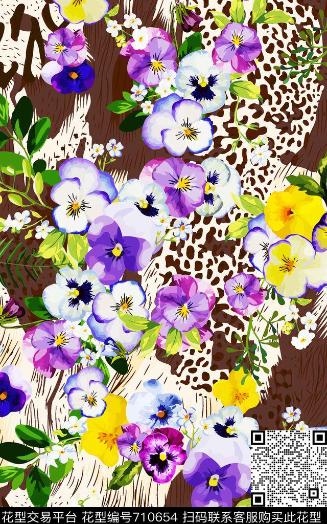 花朵花卉蝴蝶花数码印花华亿平台下载（图片编号: 710654） - 瓦栏（Walan）
