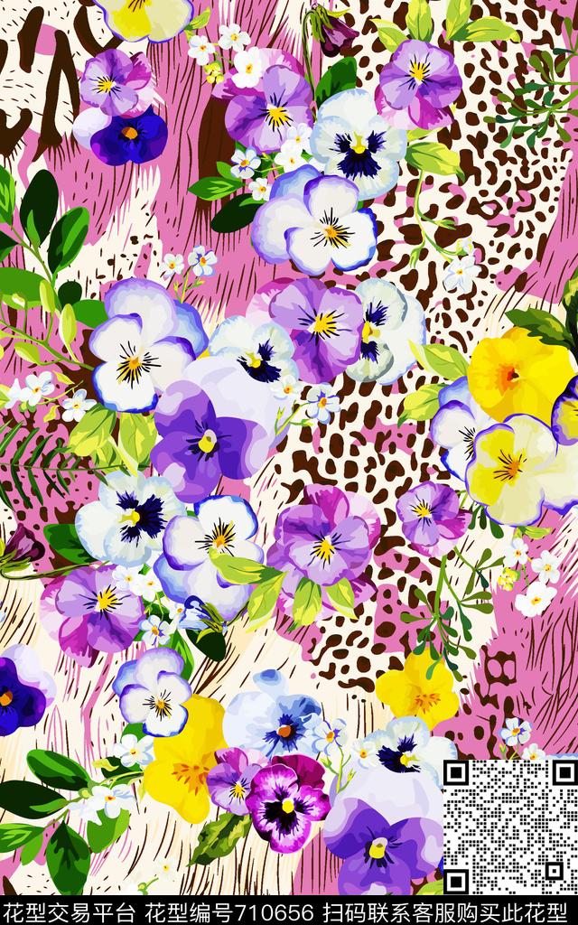 花朵花卉蝴蝶花数码印花华亿平台下载（图片编号: 710656） - 瓦栏（Walan）