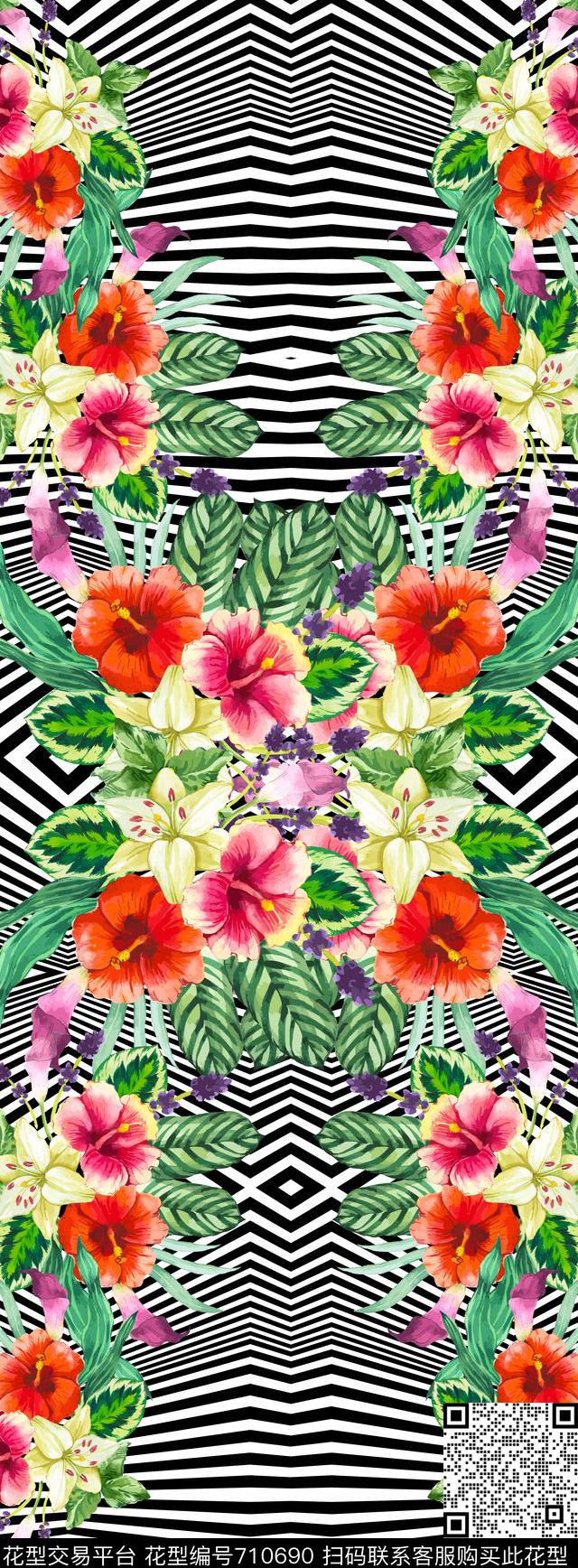 花卉丝巾长巾几何数码印花华亿平台下载（图片编号: 710690） - 瓦栏（Walan）