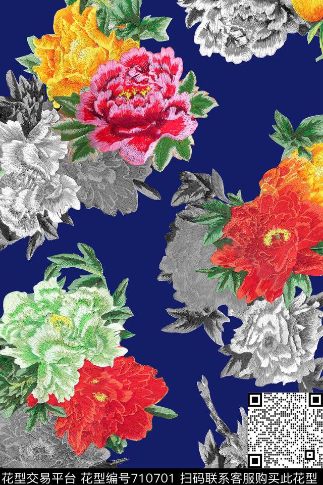民族风绣花花卉数码印花华亿平台下载（图片编号: 710701） - 瓦栏（Walan）