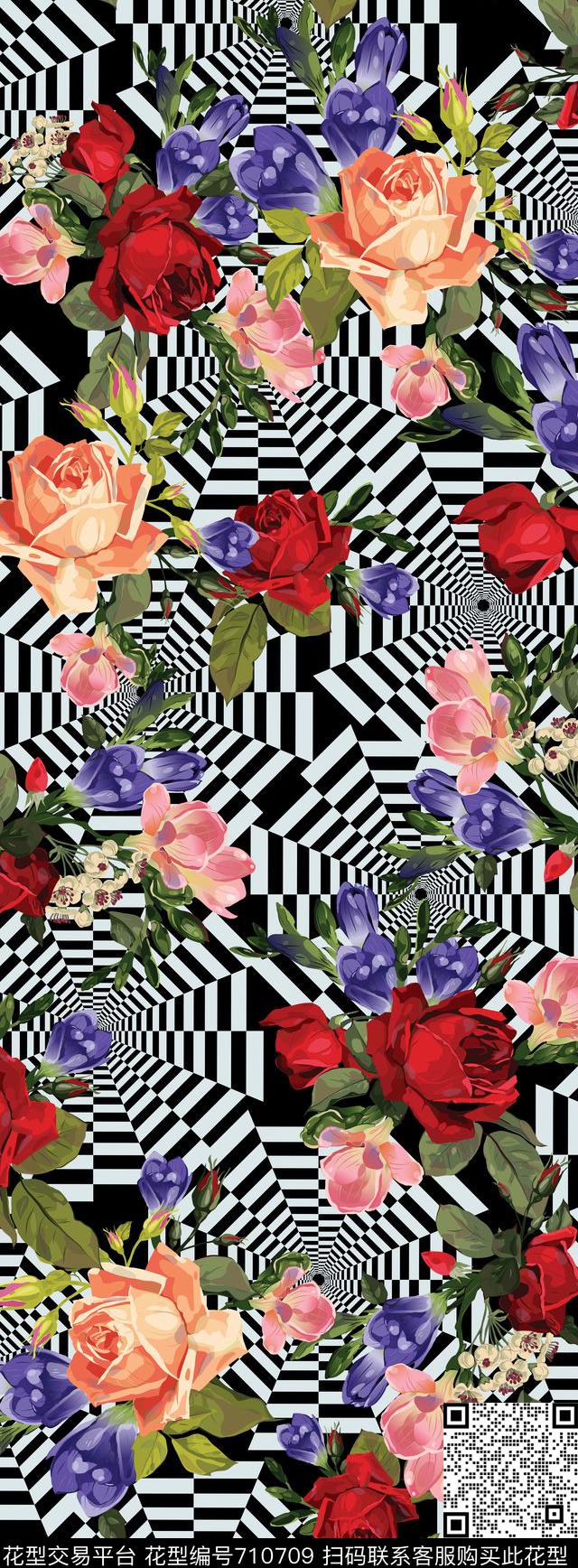 花卉丝巾长巾几何数码印花华亿平台下载（图片编号: 710709） - 瓦栏（Walan）