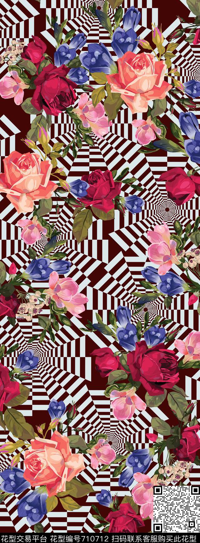 花卉丝巾长巾几何数码印花华亿平台下载（图片编号: 710712） - 瓦栏（Walan）