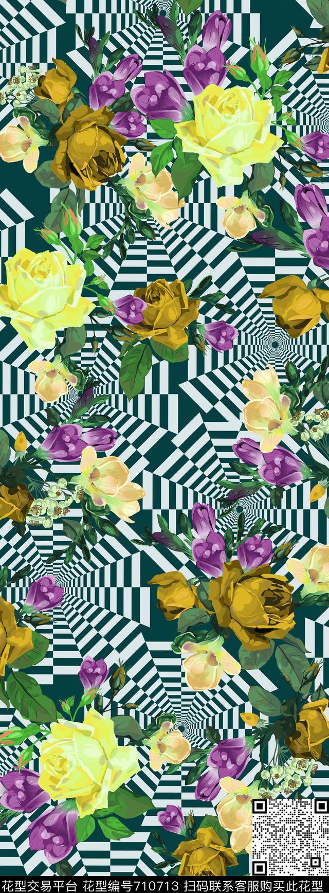花卉丝巾长巾几何数码印花华亿平台下载（图片编号: 710713） - 瓦栏（Walan）